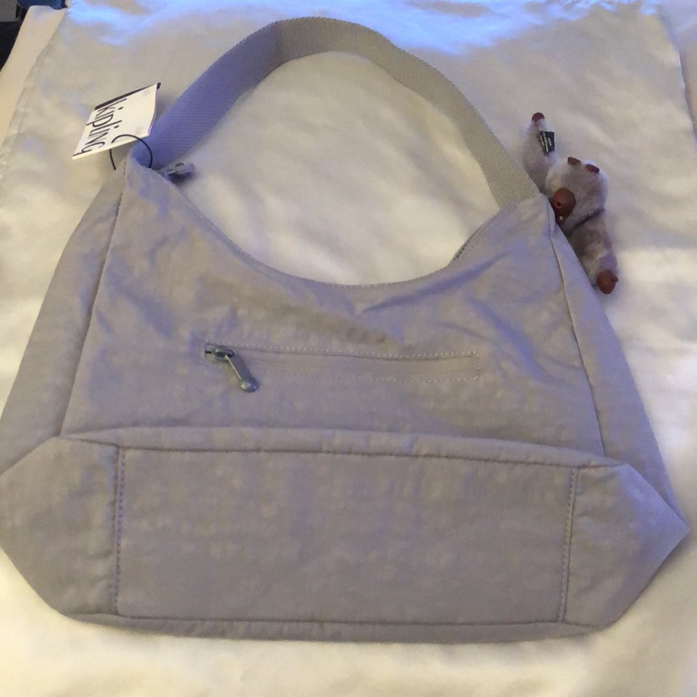 Kipling Isidora Nylon Shoulder Bag Dove Grey + Monkey Key Chain OS NWT - Picture 9 of 16